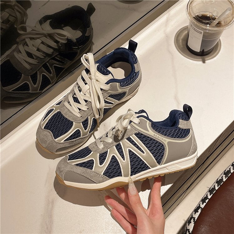 Summer Mesh Breathable Moral Training Shoes for Women 2025 New Versatile Mesh Forrest Gump Shoes Lace-Up Thick-Soled Casual Sports Shoes