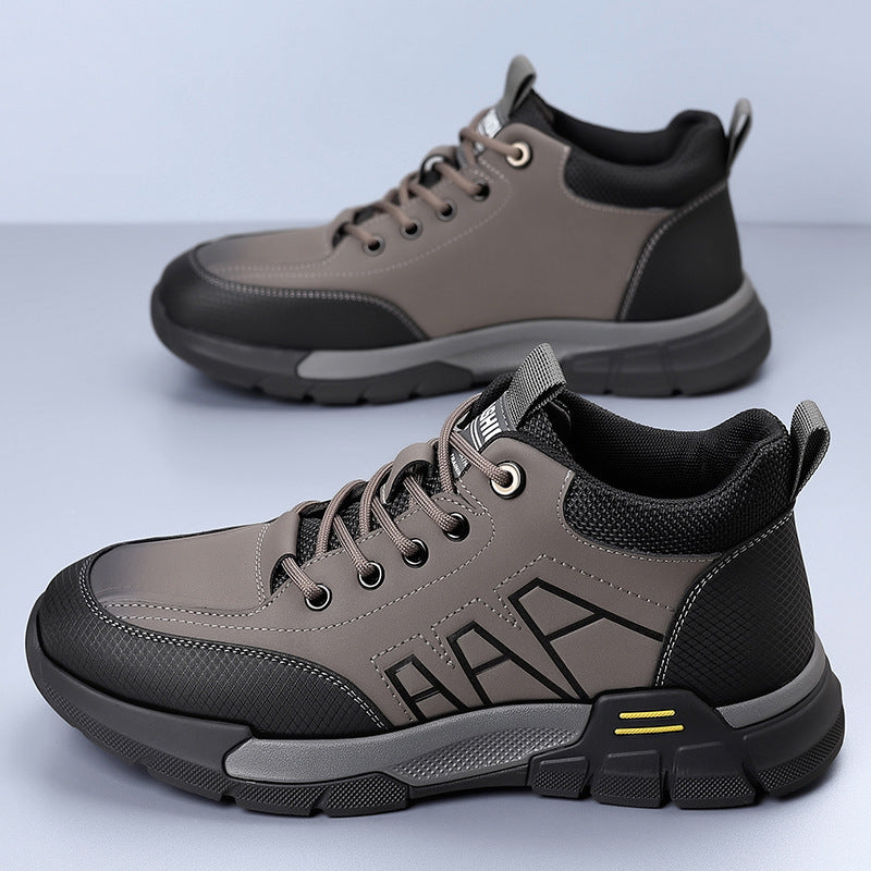 Youth Workwear Men's Shoes Autumn Casual Leather Shoes Men's Soft Sole All-match Fashionable sneaker Soft Leather Korean Style Trendy Shoes with Thick Sole