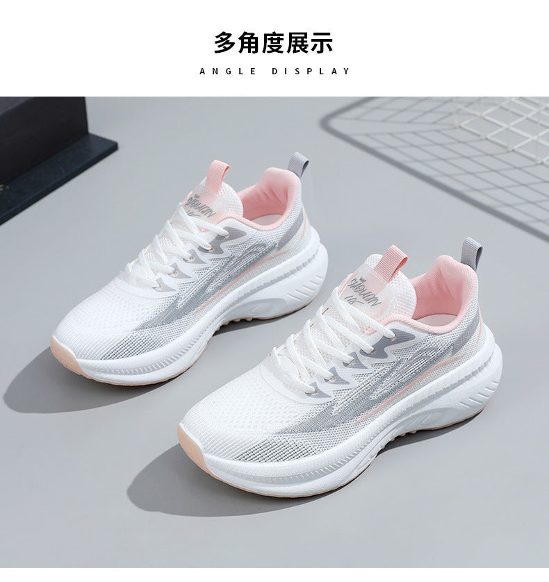 Summer Student Shock-Absorbing High School Entrance Examination Sports Shoes Standing Long Jump Track and Field Sports Running Shoes Fly Woven White Shoes for Women
