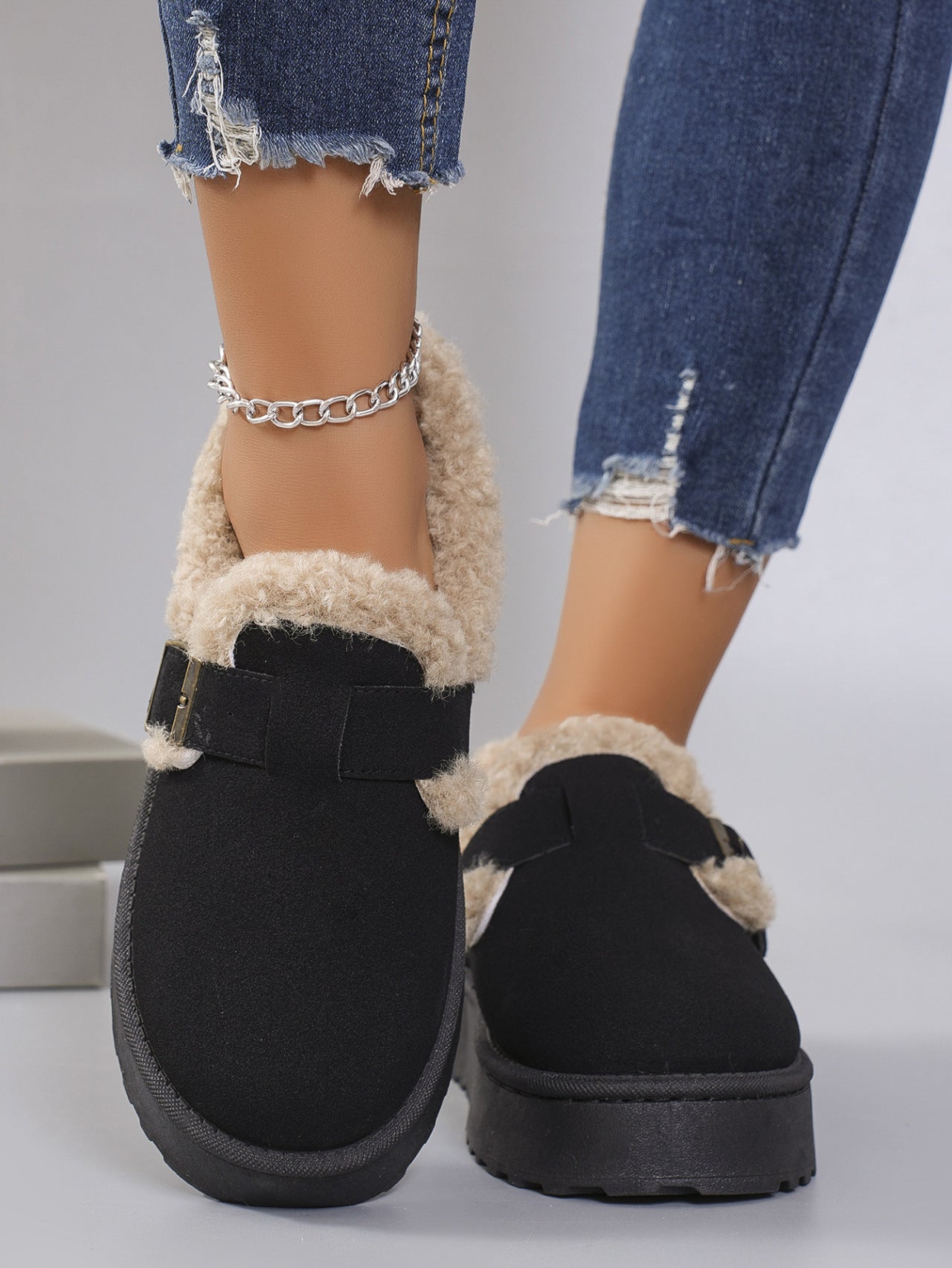 Retro Birkenstock Snow Shoes for Women, Fleece-Lined Loafers, 2026 New Winter Style, Slip-On Thick-Soled Warm Cotton Shoes