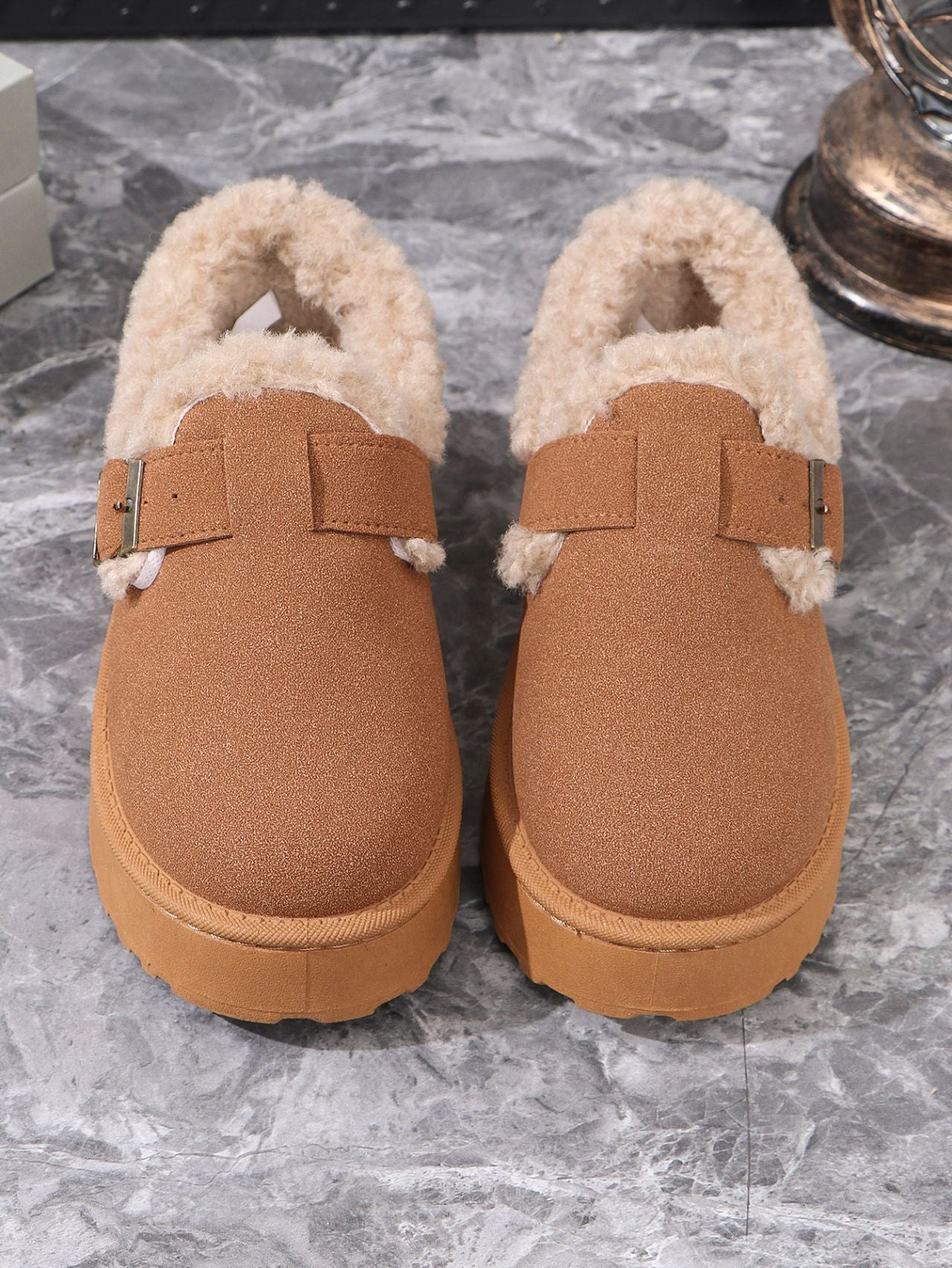Retro Birkenstock Snow Shoes for Women, Fleece-Lined Loafers, 2026 New Winter Style, Slip-On Thick-Soled Warm Cotton Shoes