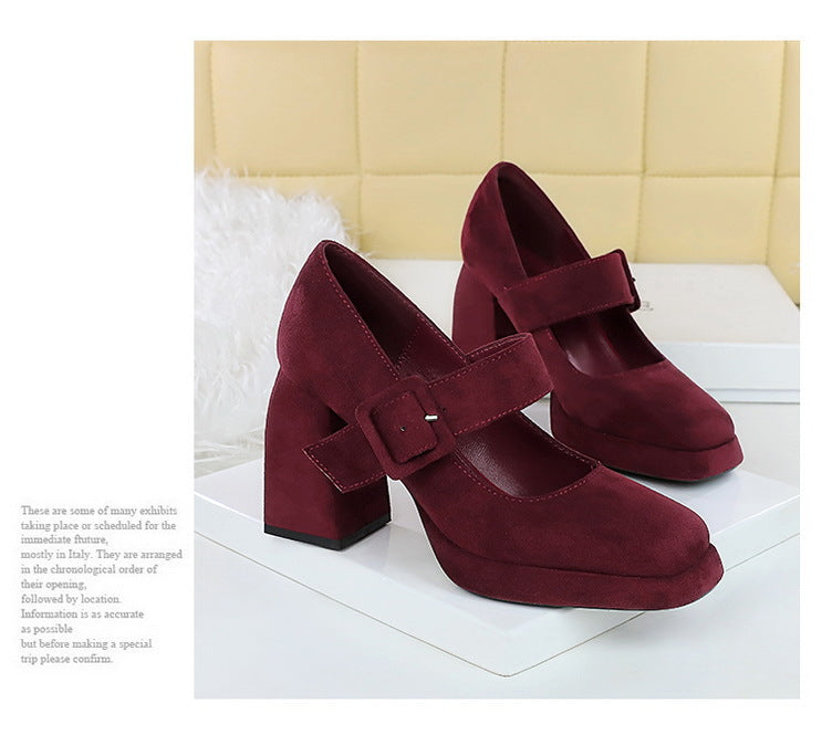 BIGTREE shoes Spring Chunky Women Pumps Belt buckle High Heels Square headed platform heels Suede Block Heels Ladies shoes New