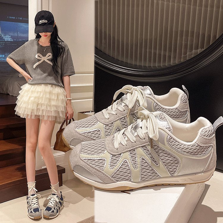 Summer Mesh Breathable Moral Training Shoes for Women 2025 New Versatile Mesh Forrest Gump Shoes Lace-Up Thick-Soled Casual Sports Shoes