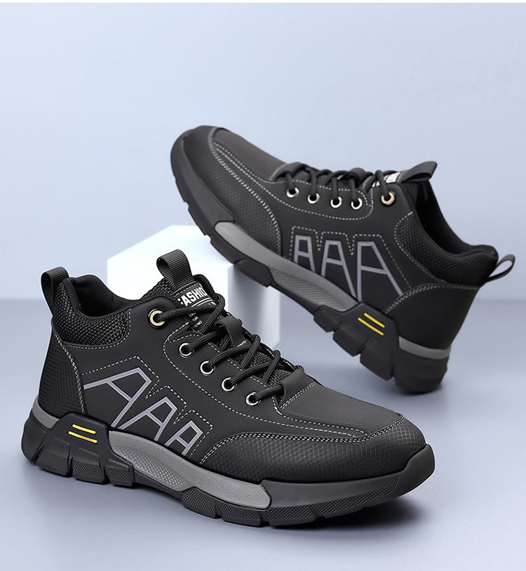 Youth Workwear Men's Shoes Autumn Casual Leather Shoes Men's Soft Sole All-match Fashionable sneaker Soft Leather Korean Style Trendy Shoes with Thick Sole