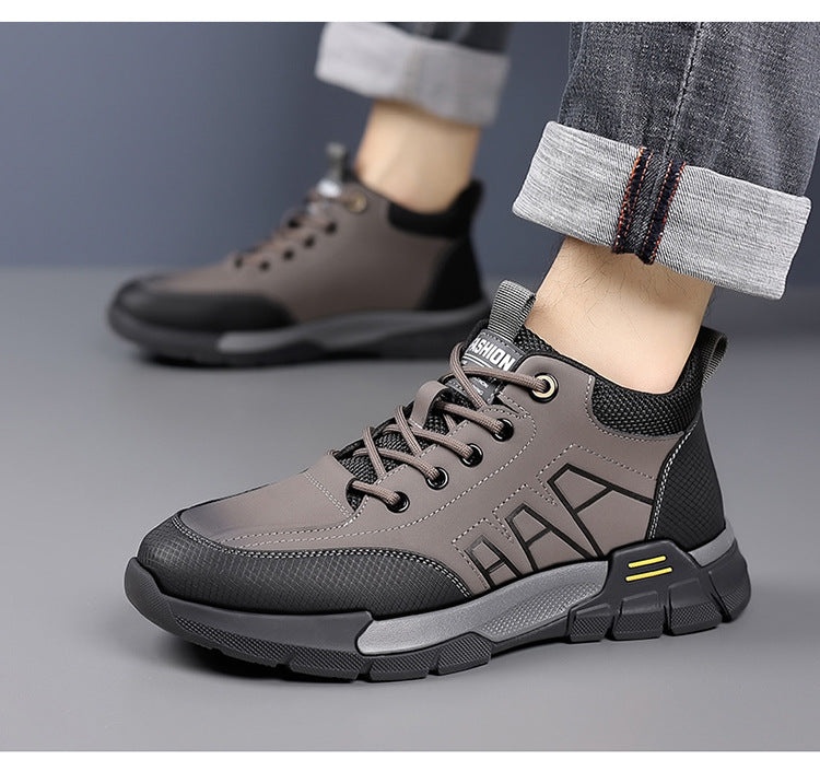 Youth Workwear Men's Shoes Autumn Casual Leather Shoes Men's Soft Sole All-match Fashionable sneaker Soft Leather Korean Style Trendy Shoes with Thick Sole
