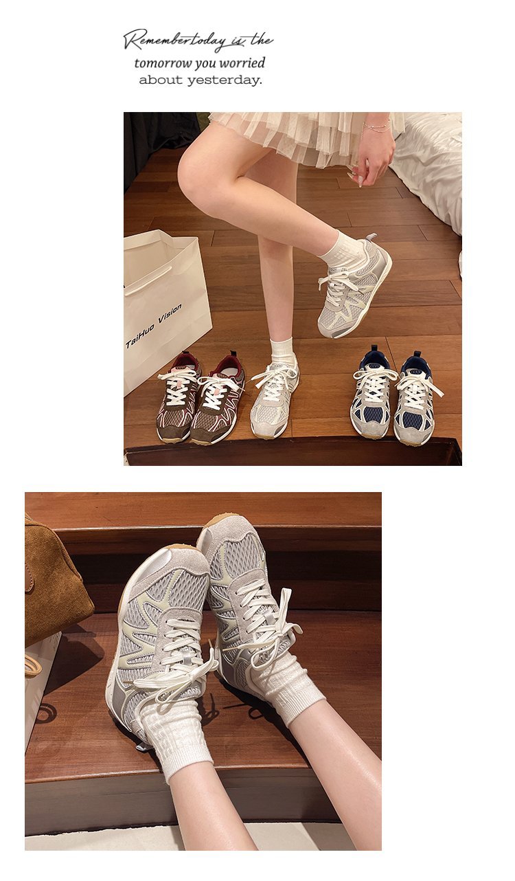Summer Mesh Breathable Moral Training Shoes for Women 2025 New Versatile Mesh Forrest Gump Shoes Lace-Up Thick-Soled Casual Sports Shoes