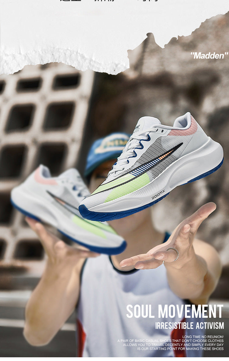 Men's Mesh Rebounding Cushioning Wear-Resistant Carbon Plate Lightweight Non-Slip Running Shoes Shock-Absorbing Flat-Soled Running Shoes Thin Low-Cut Style