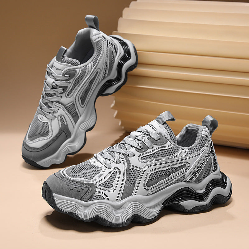 Autumn and Winter Height-Increasing Casual Running Shock-Absorbing Sports Shoes for Men, Youth Trendy Breathable Casual Mesh Dad Shoes