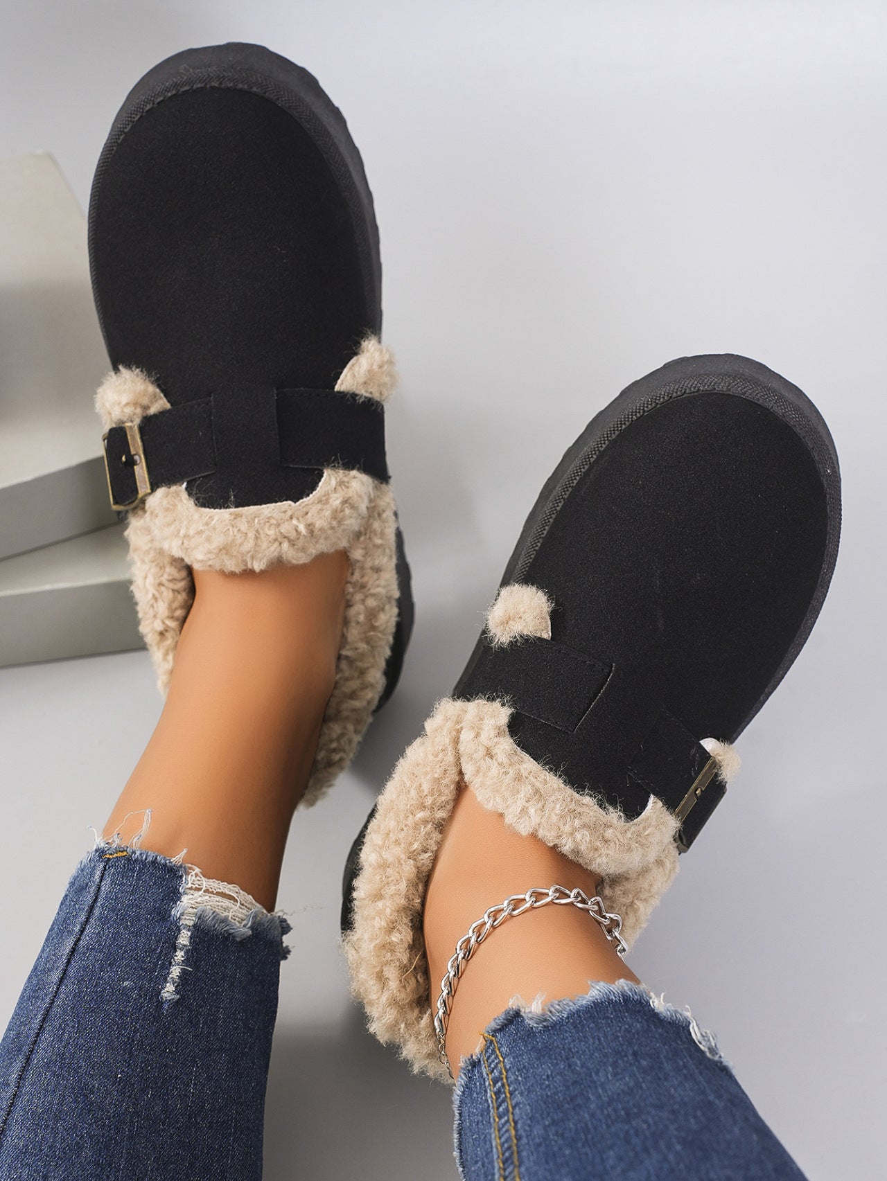 Retro Birkenstock Snow Shoes for Women, Fleece-Lined Loafers, 2026 New Winter Style, Slip-On Thick-Soled Warm Cotton Shoes