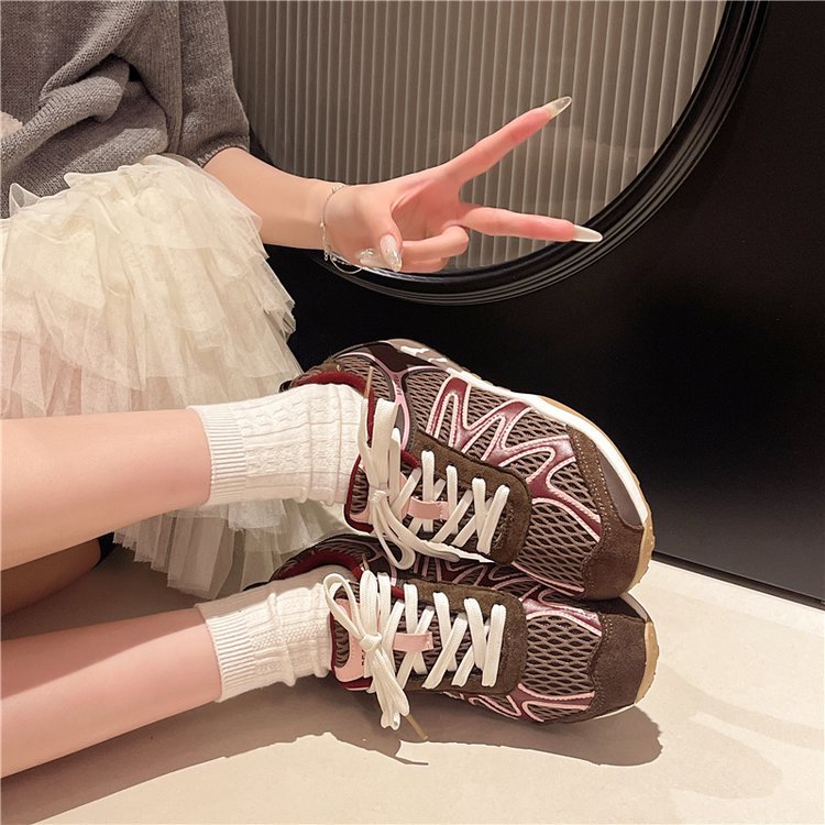 Summer Mesh Breathable Moral Training Shoes for Women 2025 New Versatile Mesh Forrest Gump Shoes Lace-Up Thick-Soled Casual Sports Shoes