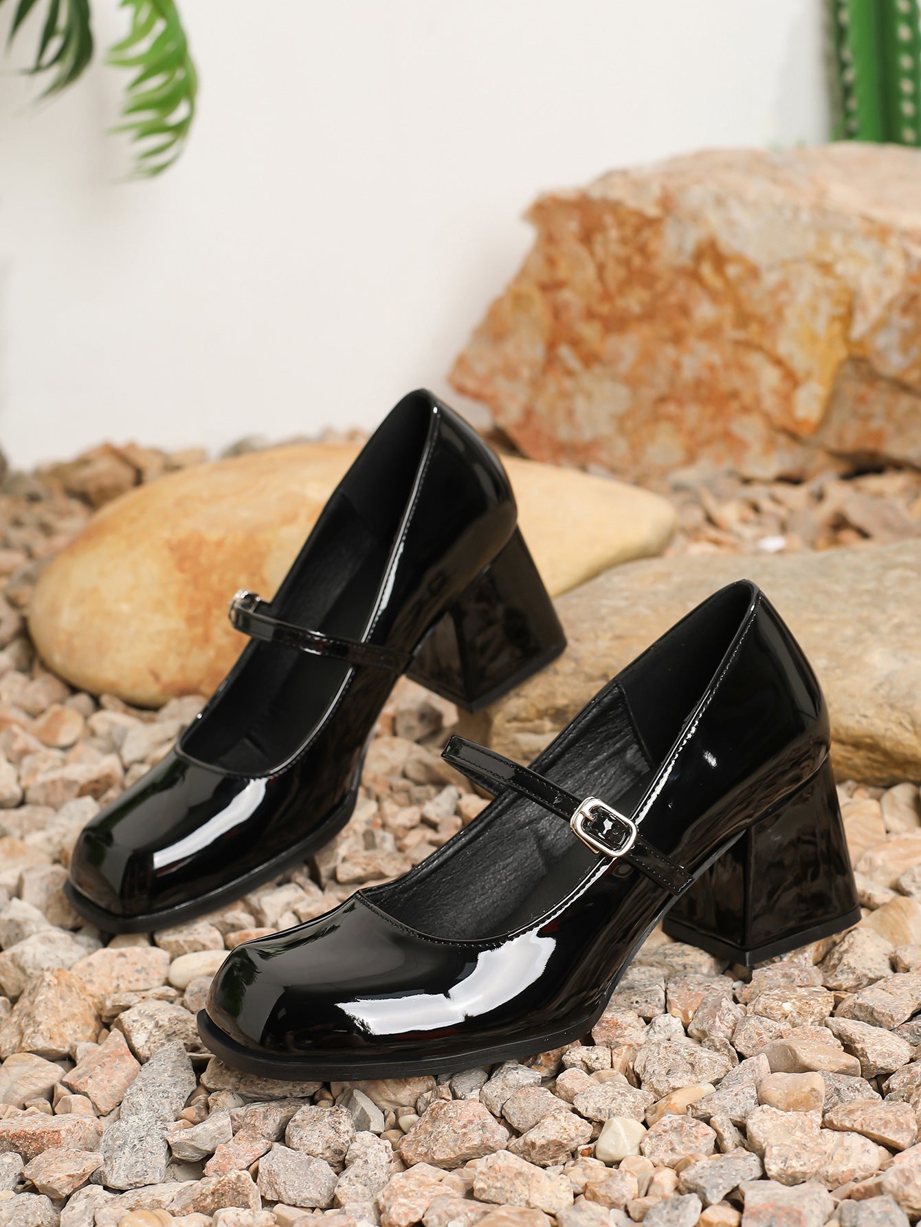 Ankle Strap Platform Pumps Women Pu Leather Square Toe Mary Jane Shoes Woman Goth Thick High Heels Shoes Ladies