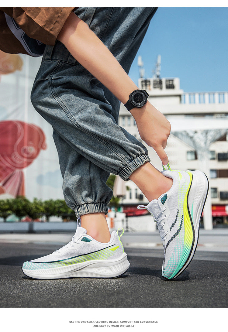 Running Shoes, Sports Shoes, Racing Shock-Absorbing Ultra-Light Running Shoes for Male Teenagers and Students, Carbon Plate Racing Breathable Fly-Woven Mesh