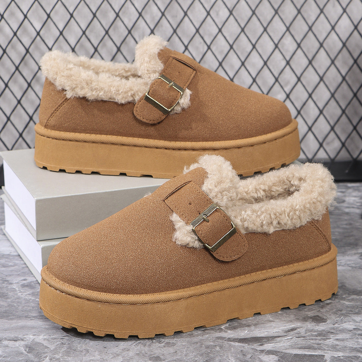 Retro Birkenstock Snow Shoes for Women, Fleece-Lined Loafers, 2026 New Winter Style, Slip-On Thick-Soled Warm Cotton Shoes