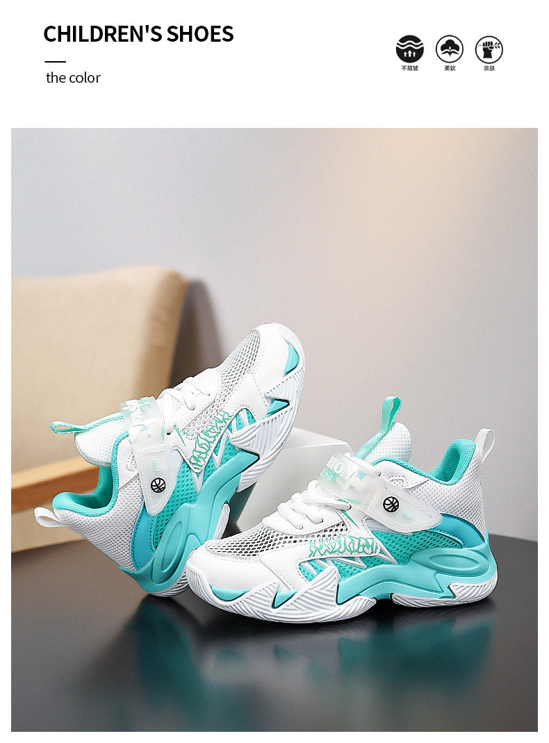 Summer New Children's Wear-Resistant Running Shoes, Mesh Breathable Casual Sports Shoes for Primary School Students, Trendy Lightweight Basketball Shoes