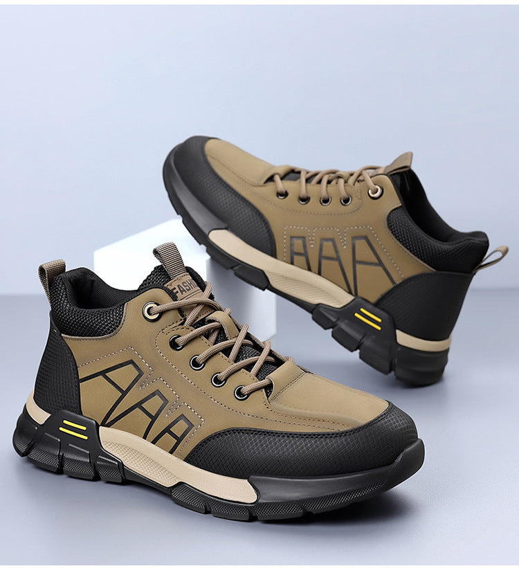 Youth Workwear Men's Shoes Autumn Casual Leather Shoes Men's Soft Sole All-match Fashionable sneaker Soft Leather Korean Style Trendy Shoes with Thick Sole