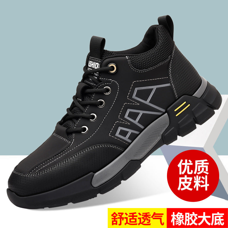 Youth Workwear Men's Shoes Autumn Casual Leather Shoes Men's Soft Sole All-match Fashionable sneaker Soft Leather Korean Style Trendy Shoes with Thick Sole