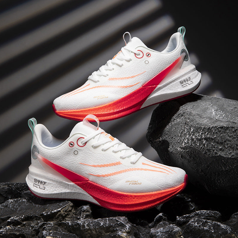 Running Shoes, Sports Shoes, Racing Shock-Absorbing Ultra-Light Running Shoes for Male Teenagers and Students, Carbon Plate Racing Breathable Fly-Woven Mesh