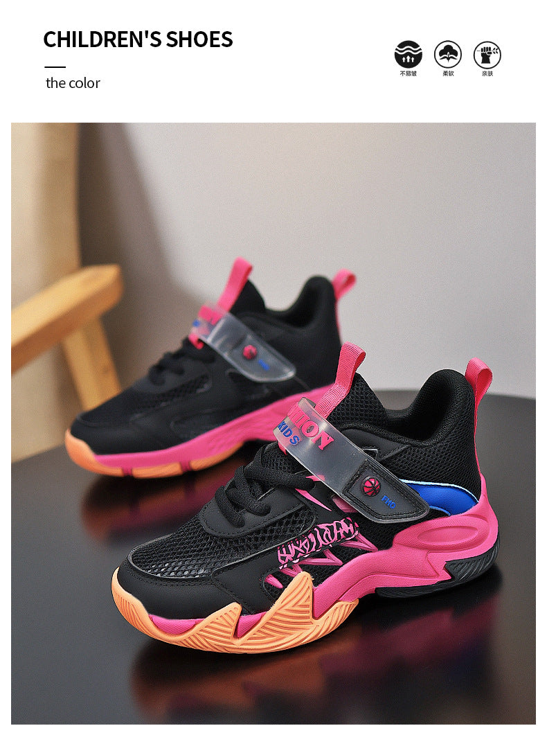 Summer New Children's Wear-Resistant Running Shoes, Mesh Breathable Casual Sports Shoes for Primary School Students, Trendy Lightweight Basketball Shoes