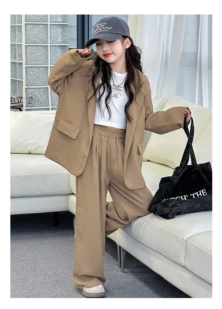 Spring Autumn Girls Blazer Suits Clothing Set Kids Jackets+Pants Fashion Loose Teenage Casual Outfits 4-14 child Casual Costumes
