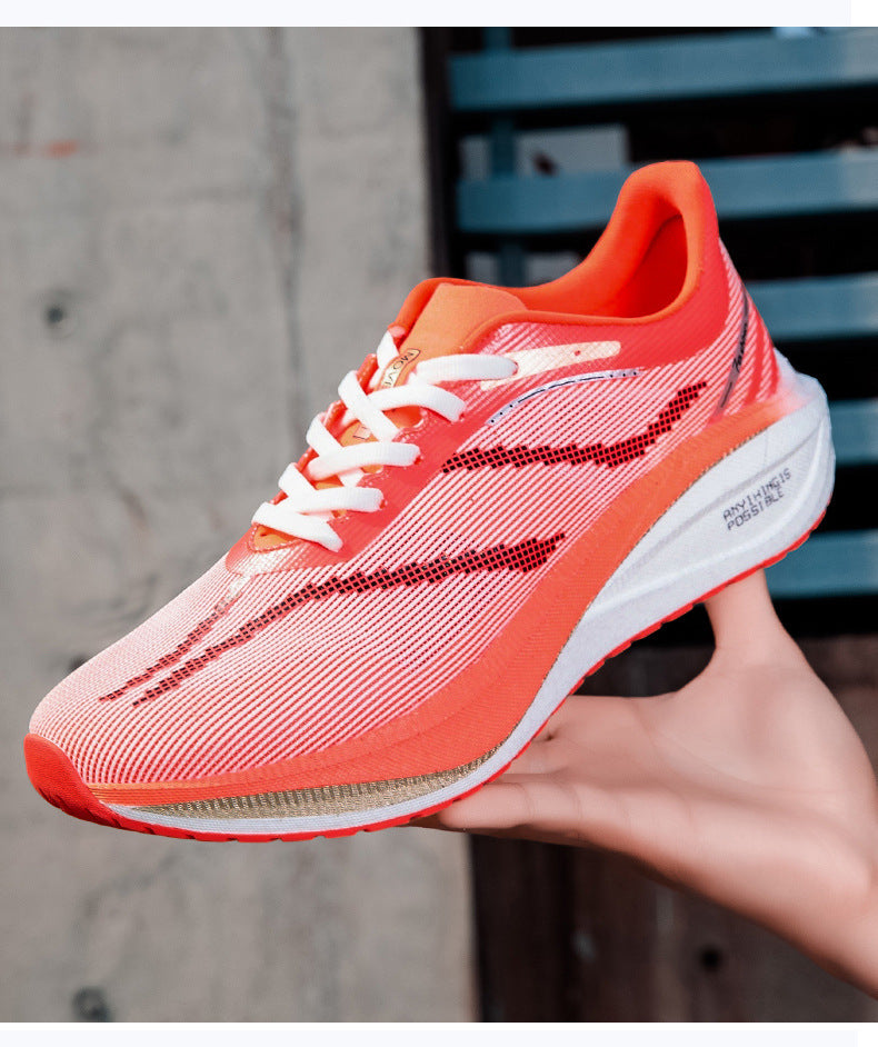 Summer Single Mesh Breathable Carbon Plate Running Shoes for Men, Body Test, High School Entrance Examination Racing Students, Professional Sports Shoes, Shock-Absorbing Running Shoes for Women