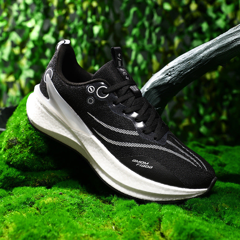 Running Shoes, Sports Shoes, Racing Shock-Absorbing Ultra-Light Running Shoes for Male Teenagers and Students, Carbon Plate Racing Breathable Fly-Woven Mesh