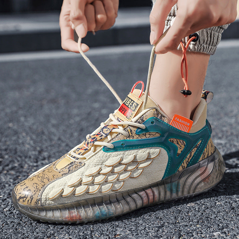 Sports Shoes for Men, Spring and Summer New Style, Fish Scale Fly-Knit Mesh Casual Shoes, Student Outdoor Fashion Trendy Casual Running Shoes