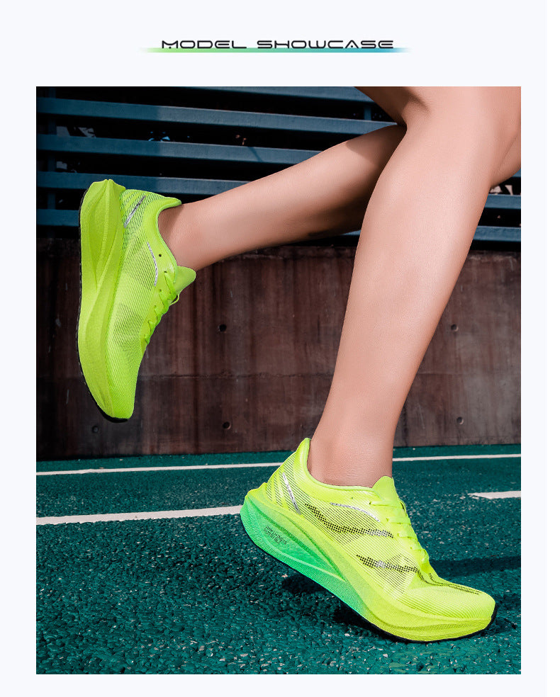 Summer Single Mesh Breathable Carbon Plate Running Shoes for Men, Body Test, High School Entrance Examination Racing Students, Professional Sports Shoes, Shock-Absorbing Running Shoes for Women