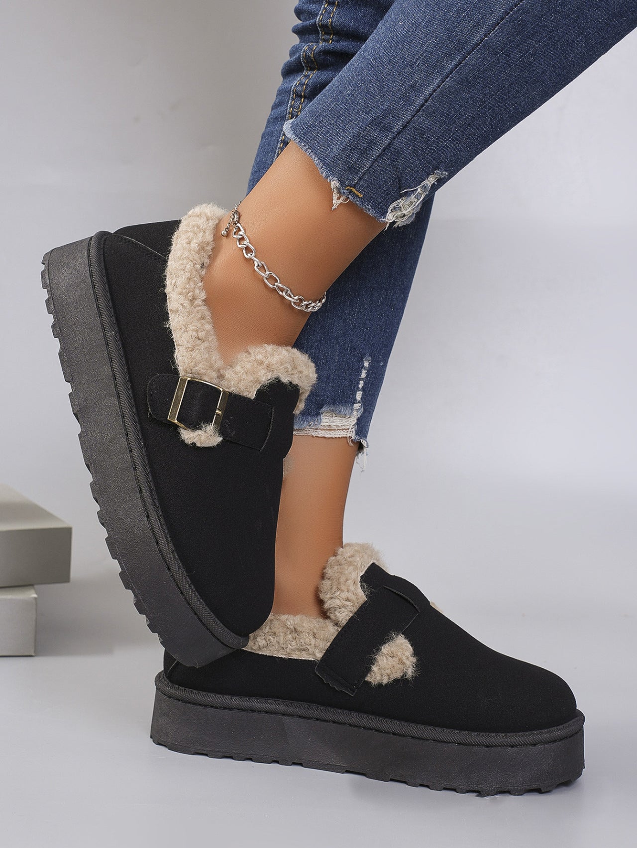 Retro Birkenstock Snow Shoes for Women, Fleece-Lined Loafers, 2026 New Winter Style, Slip-On Thick-Soled Warm Cotton Shoes
