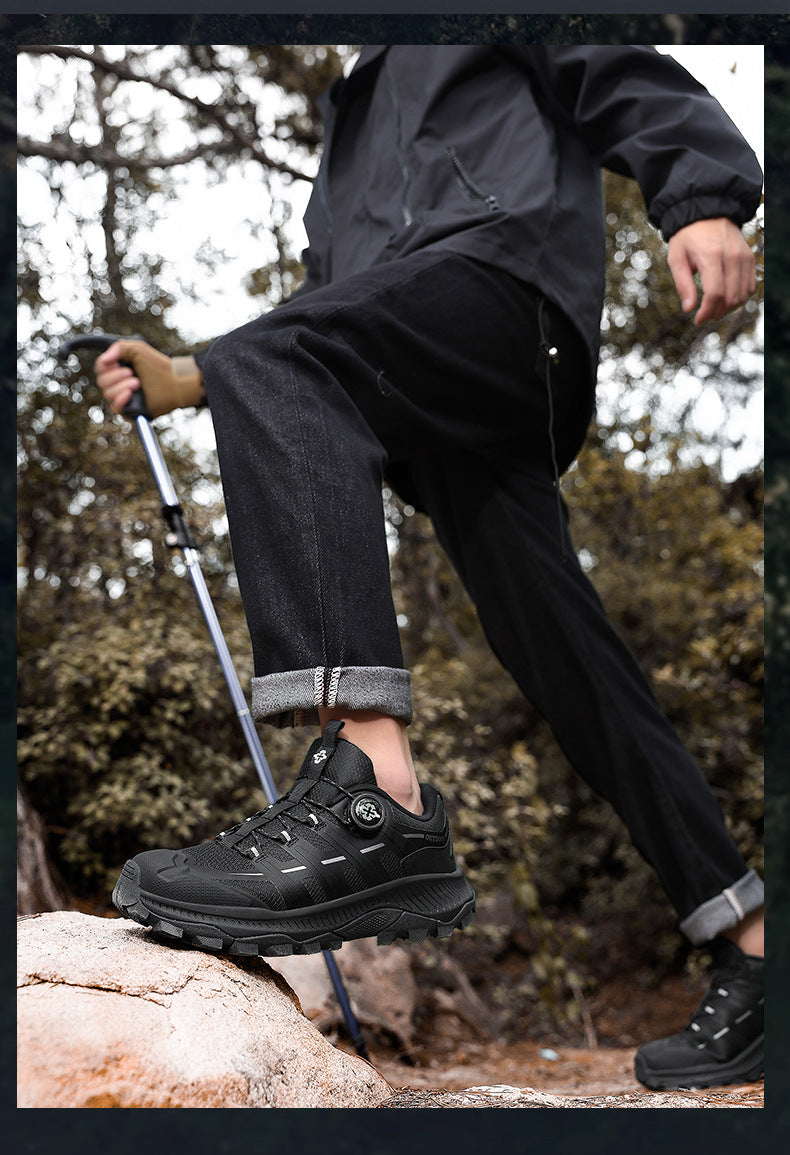 Rotating Buckle Anti-Slip Hiking Shoes for Men, Water-Repellent Cross-Country Running Shoes, Cushioning Outdoor Sports Shoes, Wear-Resistant Hiking Shoes