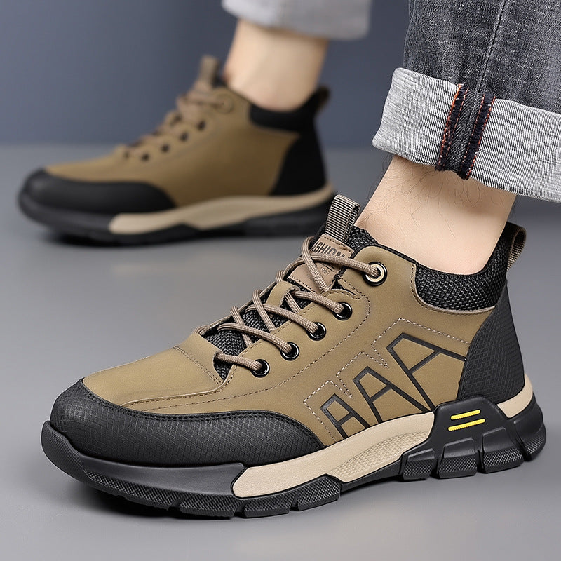 Youth Workwear Men's Shoes Autumn Casual Leather Shoes Men's Soft Sole All-match Fashionable sneaker Soft Leather Korean Style Trendy Shoes with Thick Sole