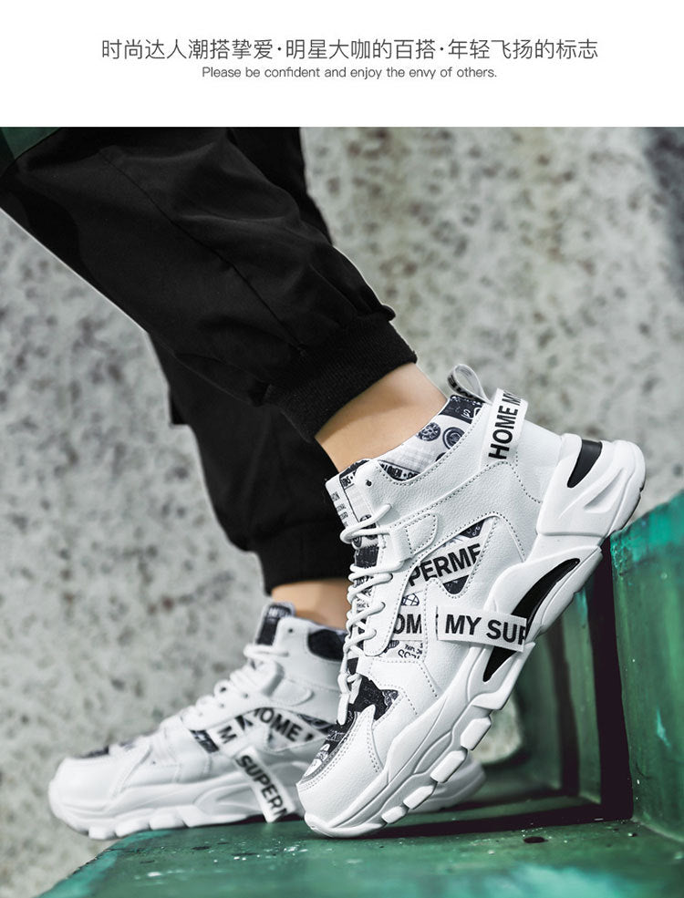 2024 New Fashionable Shoes Distinctive Autumn High-top Shoes Autumn and Winter Men's Shoes High-top Board Shoes Korean Fashionable Running Shoes for Students