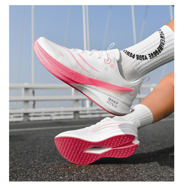Running Shoes, Sports Shoes, Racing Shock-Absorbing Ultra-Light Running Shoes for Male Teenagers and Students, Carbon Plate Racing Breathable Fly-Woven Mesh