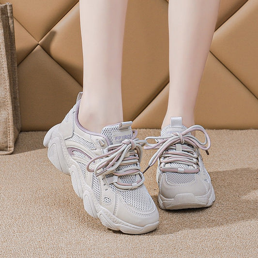 Women's Shoes 2024 New Summer Mesh Breathable Lightweight sneaker Shock Absorbing Running Dad Shoes Soft Bottom Thin Mesh Shoes