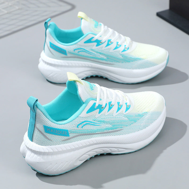 Summer Student Shock-Absorbing High School Entrance Examination Sports Shoes Standing Long Jump Track and Field Sports Running Shoes Fly Woven White Shoes for Women
