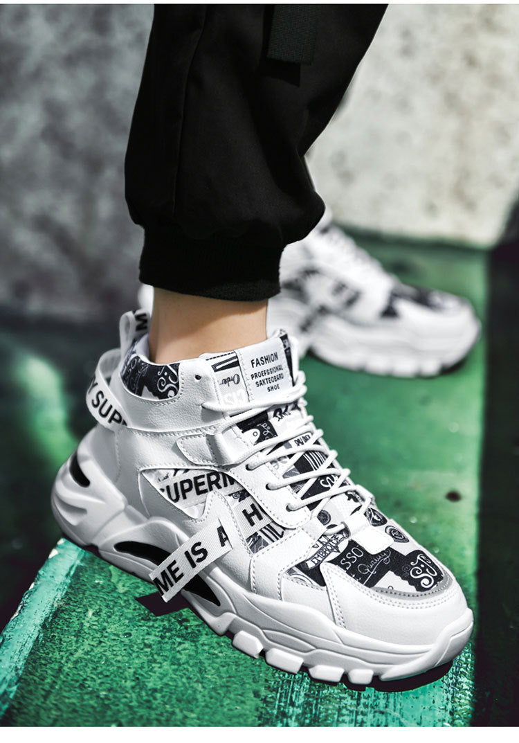 2024 New Fashionable Shoes Distinctive Autumn High-top Shoes Autumn and Winter Men's Shoes High-top Board Shoes Korean Fashionable Running Shoes for Students