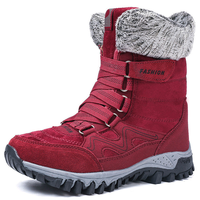 Northern Winter Fleece-lined Warm Thick-soled Snow Boots Cotton-padded Shoes High-top Women's Shoes Thick-soled Outdoor Mountaineering Shoes Casual Shoes