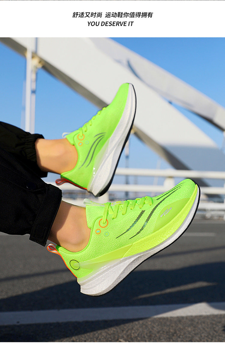 Running Shoes, Sports Shoes, Racing Shock-Absorbing Ultra-Light Running Shoes for Male Teenagers and Students, Carbon Plate Racing Breathable Fly-Woven Mesh