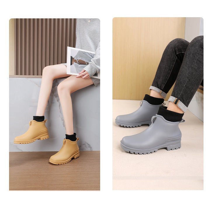 Water Shoes for Women, Chelsea Style with Fleece Lining, Short Rain Boots for Men, Low-Top Rubber Shoes for Men and Women, Non-Slip and Wear-Resistant