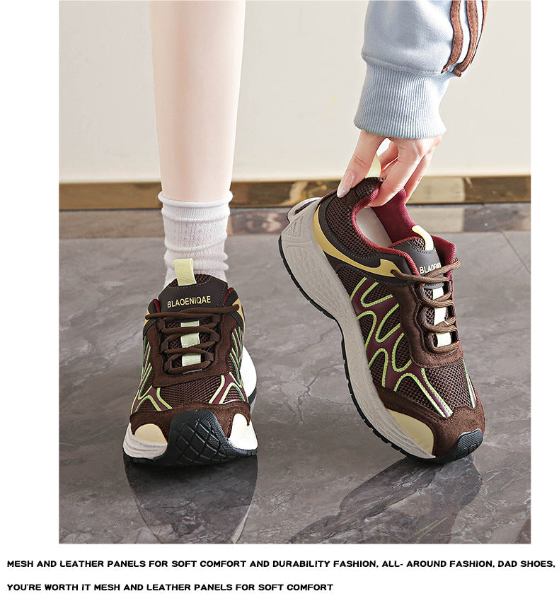 Dad Shoes for Women 2025 New Mesh Breathable Jogging Shoes Thick Sole Heightening Casual Sports Shoes