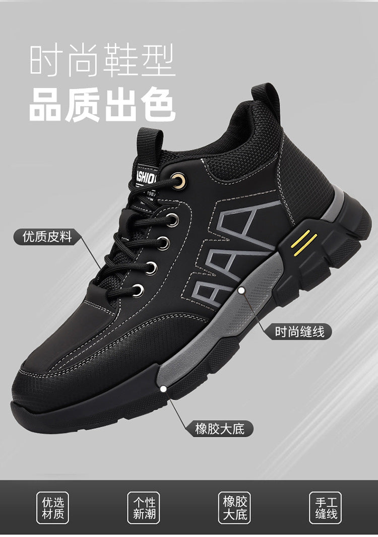 Youth Workwear Men's Shoes Autumn Casual Leather Shoes Men's Soft Sole All-match Fashionable sneaker Soft Leather Korean Style Trendy Shoes with Thick Sole