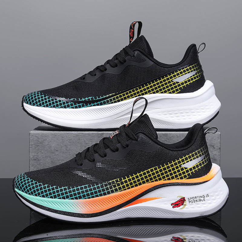 Running Shoes, Sports Shoes, Racing Shock-Absorbing Ultra-Light Running Shoes for Male Teenagers and Students, Carbon Plate Racing Breathable Fly-Woven Mesh