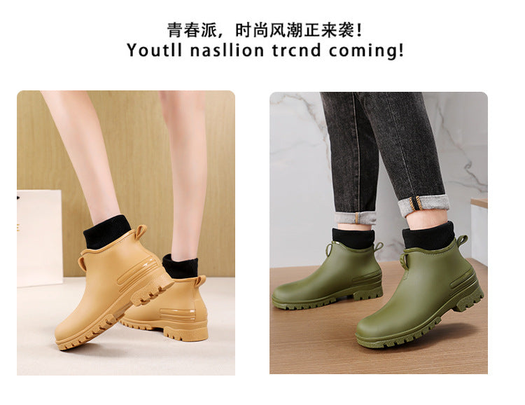 Water Shoes for Women, Chelsea Style with Fleece Lining, Short Rain Boots for Men, Low-Top Rubber Shoes for Men and Women, Non-Slip and Wear-Resistant