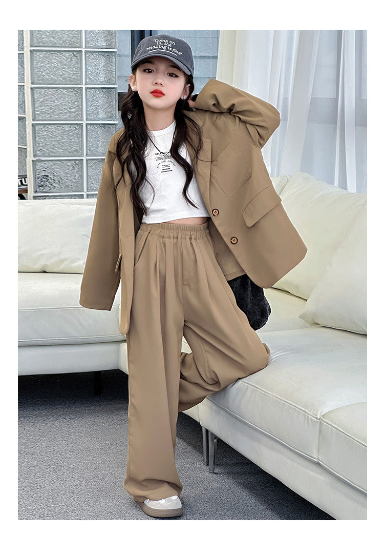 Spring Autumn Girls Blazer Suits Clothing Set Kids Jackets+Pants Fashion Loose Teenage Casual Outfits 4-14 child Casual Costumes