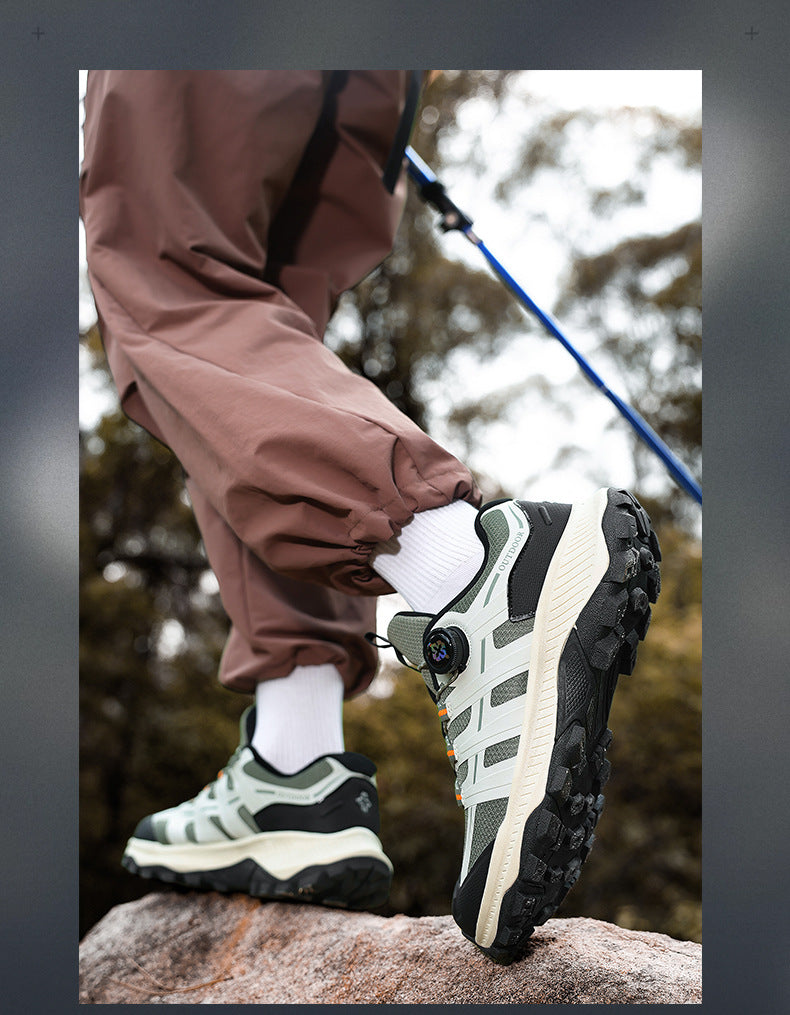 Rotating Buckle Anti-Slip Hiking Shoes for Men, Water-Repellent Cross-Country Running Shoes, Cushioning Outdoor Sports Shoes, Wear-Resistant Hiking Shoes