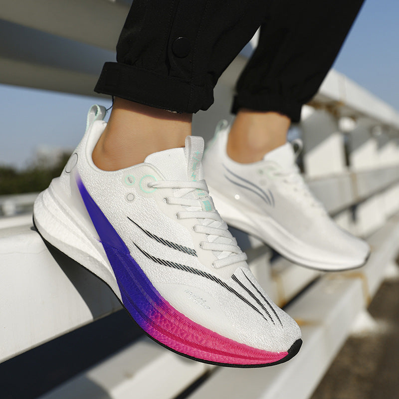 Running Shoes, Sports Shoes, Racing Shock-Absorbing Ultra-Light Running Shoes for Male Teenagers and Students, Carbon Plate Racing Breathable Fly-Woven Mesh