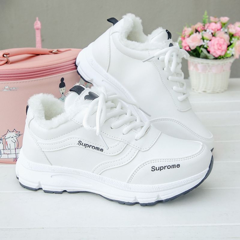 Sneakers Women's Shoes Spring 2022 New ins All-match Running Shoes Winter Fleece-added Cotton Shoes Casual White Shoes