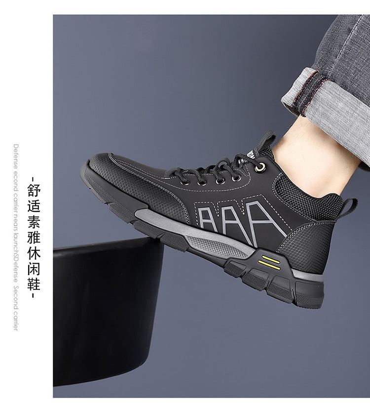 Youth Workwear Men's Shoes Autumn Casual Leather Shoes Men's Soft Sole All-match Fashionable sneaker Soft Leather Korean Style Trendy Shoes with Thick Sole