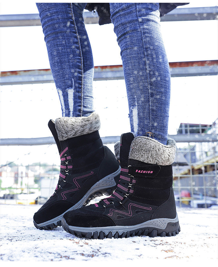 Northern Winter Fleece-lined Warm Thick-soled Snow Boots Cotton-padded Shoes High-top Women's Shoes Thick-soled Outdoor Mountaineering Shoes Casual Shoes