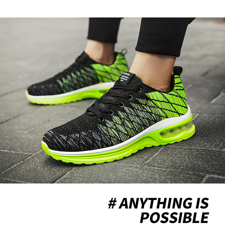 Men's Shoes 2025 Spring New Fluorescent Green Sports Breathable Mesh Air Cushion Non-Slip Casual Lightweight Couple Running Shoes