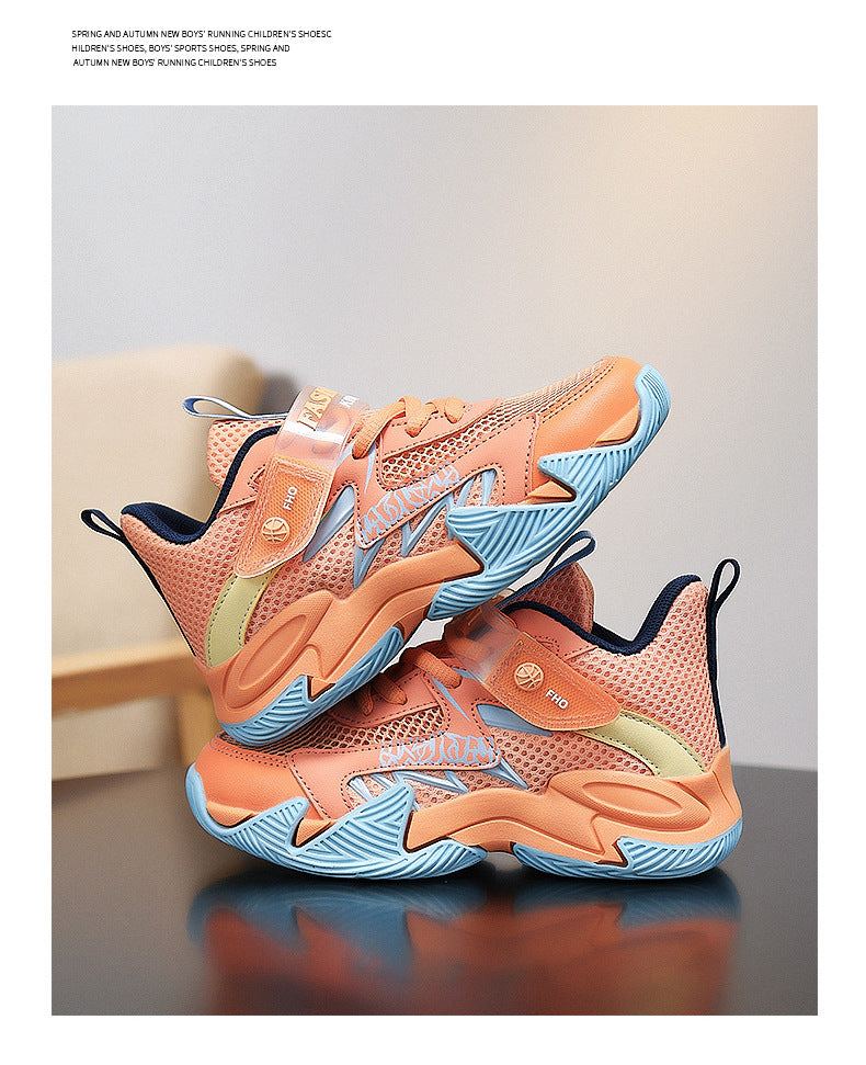 Summer New Children's Wear-Resistant Running Shoes, Mesh Breathable Casual Sports Shoes for Primary School Students, Trendy Lightweight Basketball Shoes